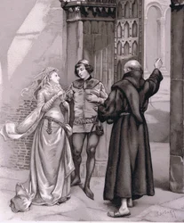 Entre Frei Laurence e Romeo, ilustração de Romeu e Julieta,