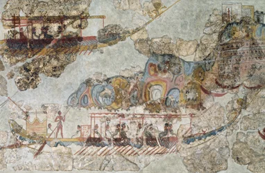 Frota de navios, afresco de Thera, Ilhas Cíclades do Sul, Grécia Civilização Cicládica, 3º-2º milénio a.C.