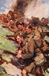 &39;A Thrilling Charge&39;, ilustração de &39;Told in the Huts: The YMCA Gift Book&39;, publicado em 1916