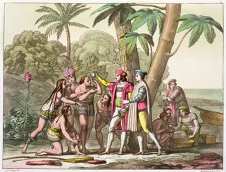 Cristóvão Colombo com nativos americanos, 1492-1503 c1820-1839
