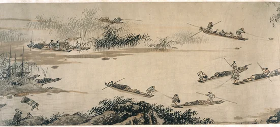 Pescadores em um rio de outono