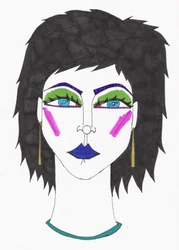 Rapariga de olhos azuisCabelo azul (caneta de feltro sobre papel)