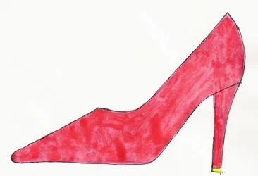 Red Shoe, 2017 (tinta da China vermelha e amarela com caneta de feltro sobre papel)