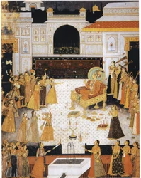 O marajá Abhai Singh assiste a um espetáculo de dança