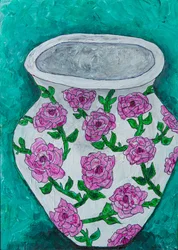 Vaso com rosas cor-de-rosa
