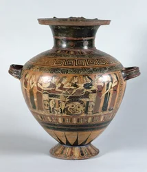 Hidria de figuras negras representando as Nereidas luto de Aquiles, c.560-550 aC (cerâmica)