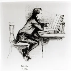 Retrato de Charles Lamb (1775-1834) (caneta e tinta sobre papel) (foto a p/b)