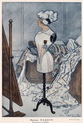 Madame Jeanne Paquin (1869-1936), couturiere francesa, representada com a cruz da Legião de Honra que acaba de obter - ilustração de Daniel De Losques (Henri Casimir Paul Thouroude dit) (1880-1915) em "Fantasio" de 1913
