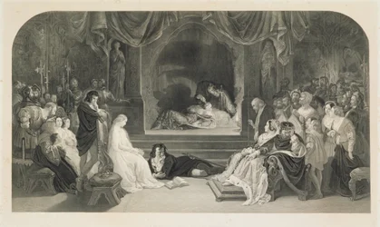 A Cena de Teatro, Acto III, Cena II de Hamlet de William Shakespeare, gravada por Charles W. Sharpe (litho)