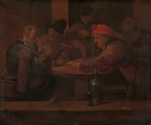 Homens jogando cartas em uma taverna