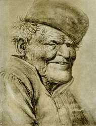 Estudo da cabeça de um agricultor sorridente