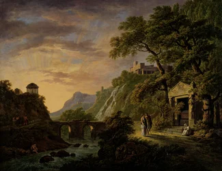 Paisagem Arcadiana com o pôr do sol