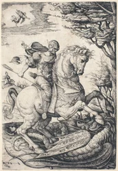 São Jorge a cavalo matando o dragão