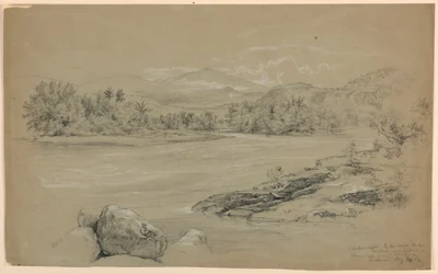 Rio Androscoggin pela ponte da mina de chumbo, Gorham, New Hampshire