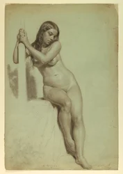 Desenho, Nu feminino empoleirado num banco, 1858