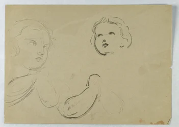 Desenho, Estudos de cabeça e braços de uma criança, 1840-45