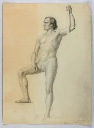 Desenho, Nu masculino com um pé num degrau, 1858