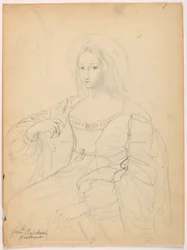Desenho, Figura sentada em traje de corte segundo o retrato de Joana D