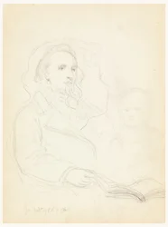 Desenho, Esboços para "Lição de Caridade" e retrato de Peter Richards, Jr., 1849