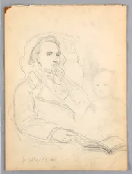Desenho, Esboços para "Lição de Caridade" e retrato de Peter Richards, Jr., 1849