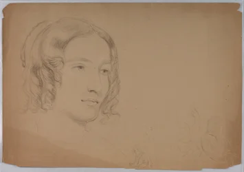Desenho, Esboços de cabeças de mulheres, década de 1840