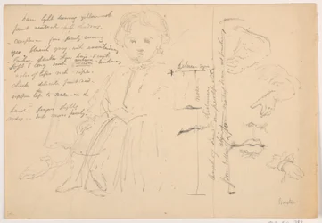 Desenho, A criança Hugh Baxter de pé, estudos da mão e dos lábios, 1865