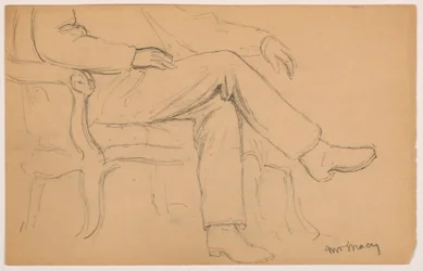 Desenho, William H. Macy sentado, parte inferior do corpo; verso: mão direita, 1884