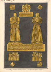 Placa de latão para o Dr. James Goode e sua esposa Joan, Filha de Edward Clinton, West Drayton Church