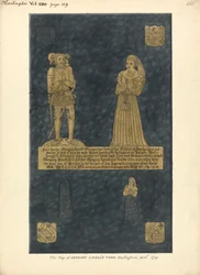 Placa de latão para Gregory Lovell e sua esposa Anne, Filha de David Bellingham, Igreja de Harlington