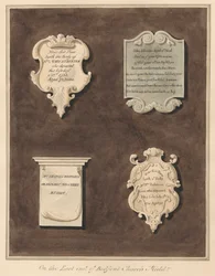 Memoriais à Sra. Mary Staunton, John Silvester, Sra. Frances Whiterly e Sra. Rebecca Lone da Igreja Bedfont