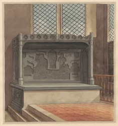 Túmulo de Thomas Windsor, 1486, com placas de latão retiradas da Igreja de Stanwell