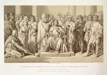 Coroação de Harold, rei dos anglo-saxões, gravado por W. Ridgeway