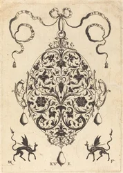 Pingente Grande, Oval Vertical com Ornamento Floral