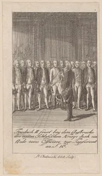 Frederico II incentiva os seus oficiais à coragem com um discurso no início da primeira Guerra da Silésia