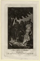 Poeta Ewald von Kleist na batalha de Kunersdorf, em 12 de agosto de 1759, ca 1759