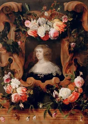 A arquiduquesa Maria Anna rodeada de flores (pintura sobre madeira de carvalho)