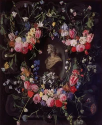 Guirlanda de flores em torno de um busto de mármore do arquiduque Leopold Guglielmo, c.1647
