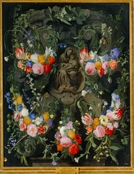 Nossa Senhora com uma coroa de flores (óleo sobre tela)