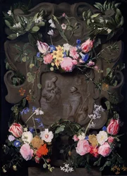 O milagre de São Bernardo numa grinalda de flores, 1645-1655