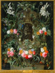 A Virgem com uma coroa de flores (óleo sobre tela)