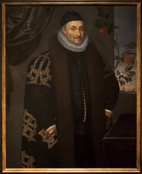 William (Willem ou William) de Orange (1533-1584). Guillaume de Nassau, Príncipe de Orange, conhecido como Guillaume the taciturn, fundador de Orange Nassau, descrito em frente da cidade de Delft (Holanda). No século XVII, uma laranjeira, símbolo da famíli