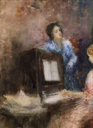 No Piano, de Daniele Ranzoni, aguarela sobre papel