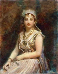 Figura feminina sentada, de Daniele Ranzoni (1843-1889), óleo sobre tela, 57,5x46 cm