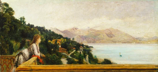 Vista do Lago Maggiore da Villa de Ada Troubetzkoy por Daniele Ranzoni (1843-1889), óleo sobre tela, 49x105 cm