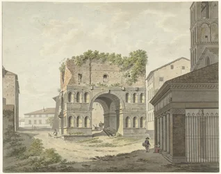 O arco de quadrifons de Janus e parte do S. Giorgio em Velabro em Roma