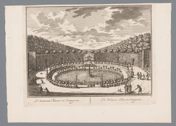 Vista de uma lagoa com fonte no jardim de Slot Zeist Le nouveau bassen et l