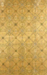 Um painel de teto, com desenho foliáceo abstrato em verde oliva, ocre, vermelho e amarelo, c.1893