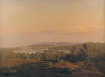 Uma vista para Himmelbjerget, Jutland. Tarde