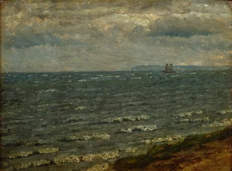Paisagem marítima com chuva iminente. Lillebælt