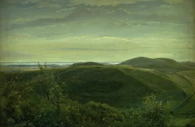 A costa da Jutlândia vista de Mølleknap Hills em Funen. Estudar